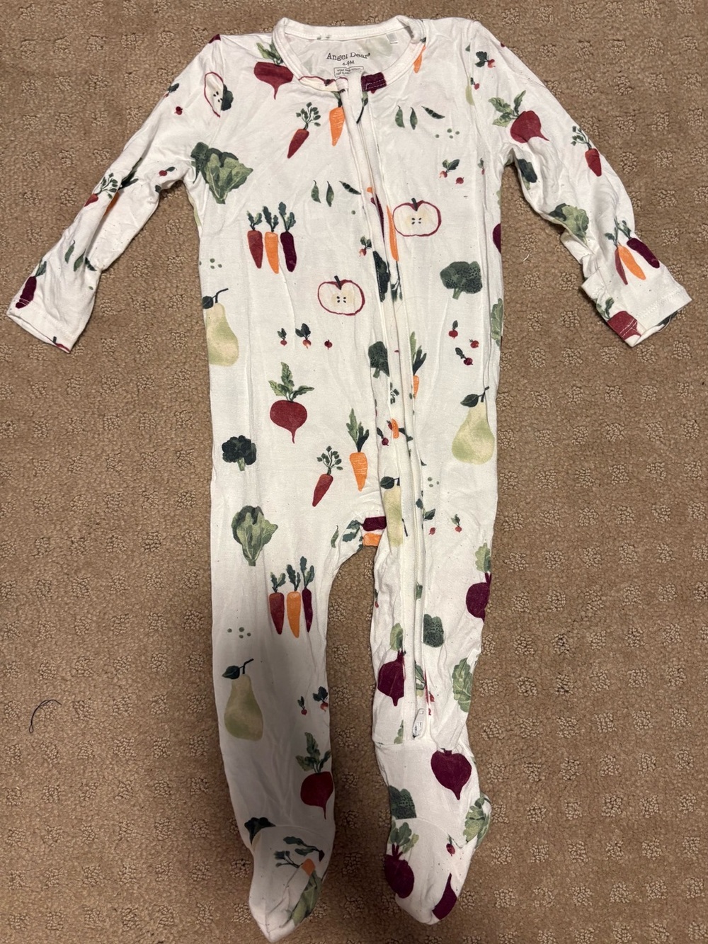 Angel Dear White Footed One-Piece with Vegetable Print